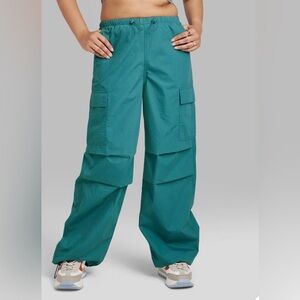 Wild Fable Women's High-Rise Cargo Parachute Pants Dark Teal Blue XXS